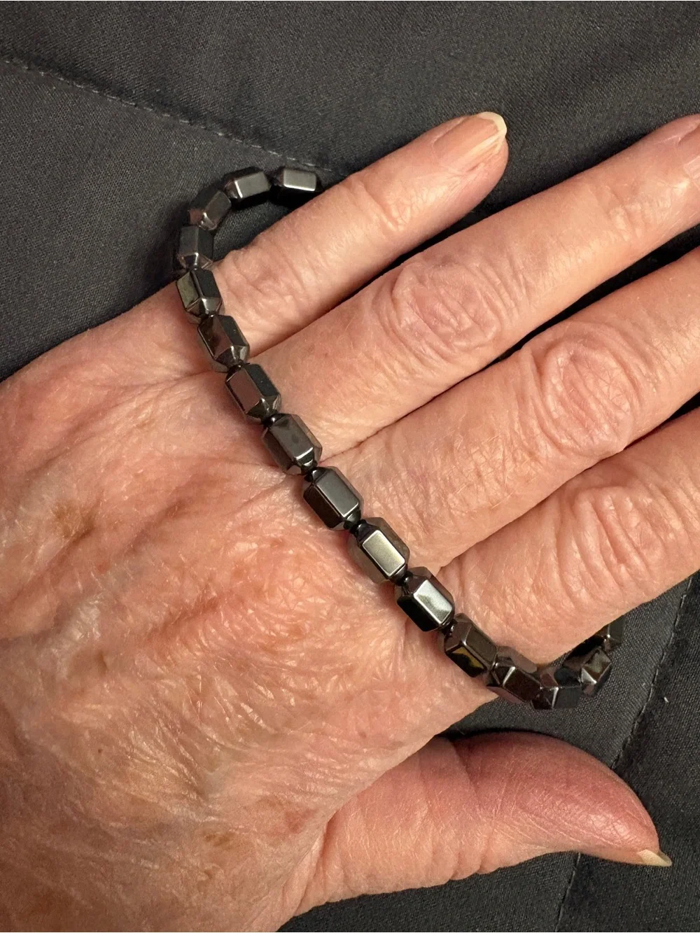 Steeltime Men’s Sterling Silver Cross & Hematite Beaded Stretch Bracelet - NIP